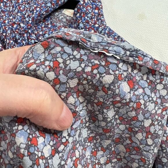 Tory Burch Blue Red Printed Mini Shirt Dress Full Button Front 14 Women - Picture 9 of 10